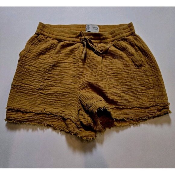 Anthropologie Marie frayed Cover Gauze shorts Saturday Sunday GOLD Medium Drawst - Picture 2 of 10